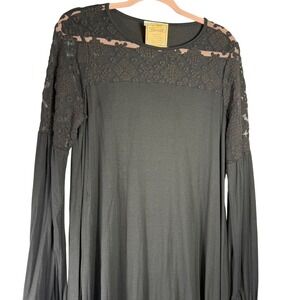 Three Dots Black Lace Shoulder Long Sleeve Dress Viscose Blend LD5798 NWT L
